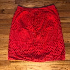 LOFT Coral/Pink Eyelet Midi Skirt